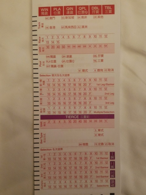 マカオ競馬の新マークカード