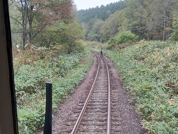 緊急停車して現場検証中